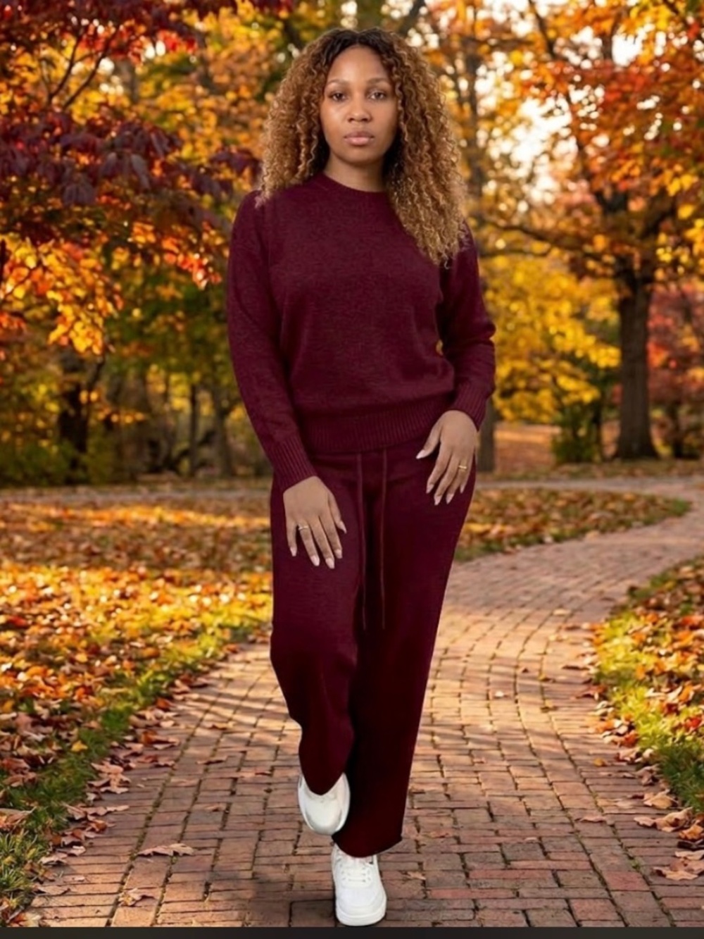 Autumn Winter Casual Loose Knit Sweater & Wide-Leg Pants Two-Piece Set
